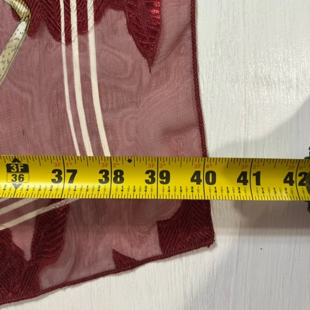 Vintage Burgundy Plaid Equestrian Print Scarf 39” Square Polyester Shawl Wrap
